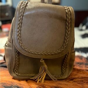 Braided Tan Leather Backpack